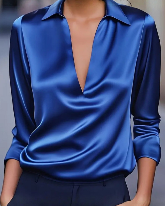 Women’s Blouse | Long Sleeve Collared V-Neck
