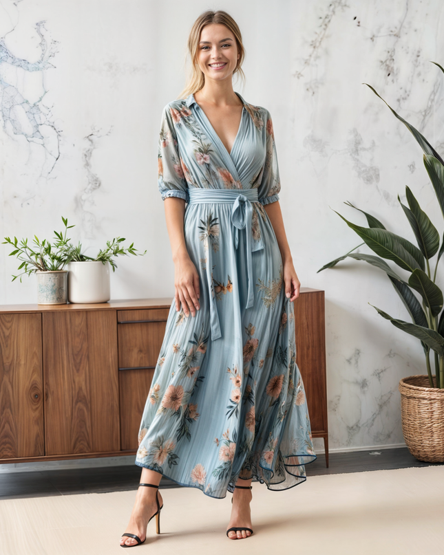 Women's Dress | Short Puff Sleeves Midi