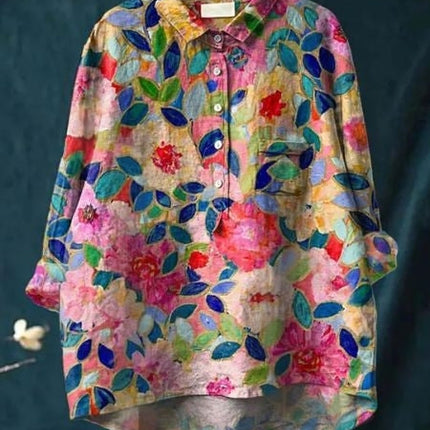 Women's Blouse | Abstract Floral Print Button Front