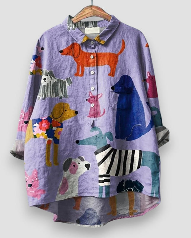 Women’s Blouse | Dog Print with Button