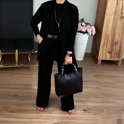 Elegant 3-Piece Set With Longline Cardigan, Top And Trousers