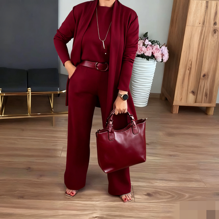 Elegant 3-Piece Set With Longline Cardigan, Top And Trousers