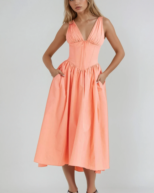 Women’s Summer Dress | Sleeveless V-Neck Midi