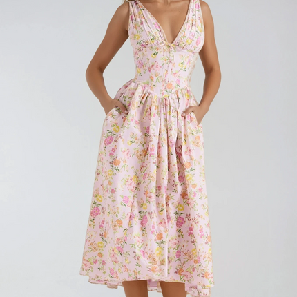 Women’s Summer Dress | Sleeveless V-Neck Midi