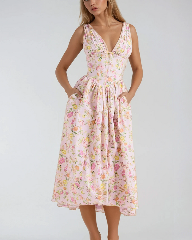 Women’s Summer Dress | Sleeveless V-Neck Midi