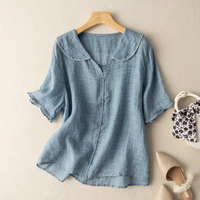 Women's Blouse |  Button Front Scalloped Collar