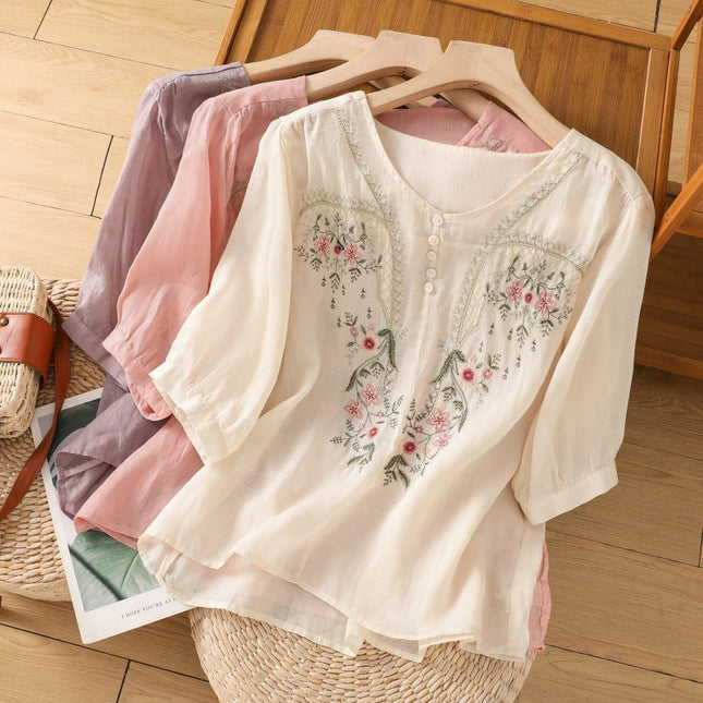 Women’s Blouse | Embroidered Round Neck