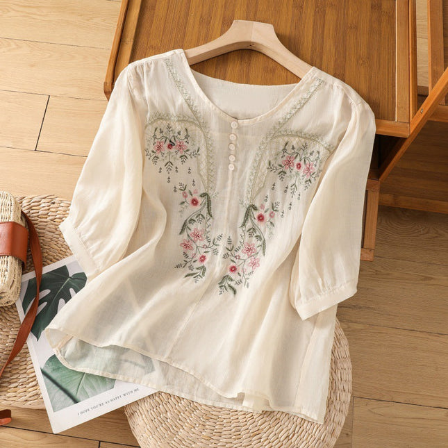Women’s Blouse | Embroidered Round Neck