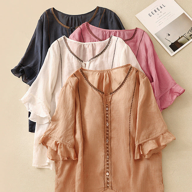 Women’s Blouse | Embroidered Ruffle Sleeve