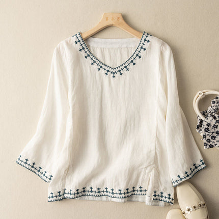 Woman's Blouse | Embroidered V-Neck