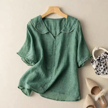Women's Blouse |  Button Front Scalloped Collar