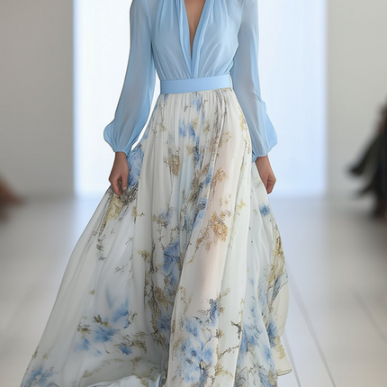 Women's Dress | Floral Skirt Long Sleeve Maxi