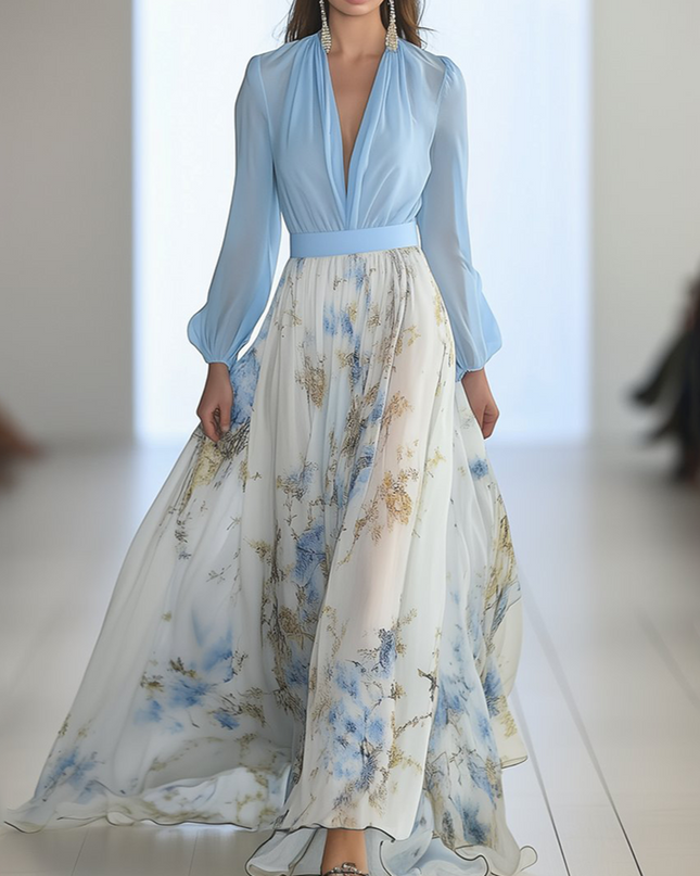 Women's Dress | Floral Skirt Long Sleeve Maxi