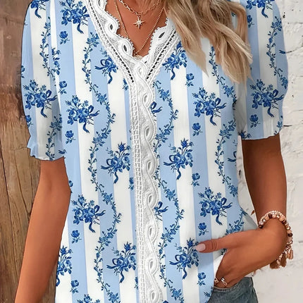 Women’s Blouse | Lace V-Neck Printed