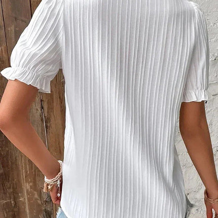 Women's Blouse | Pleated V-Neck Button Detail
