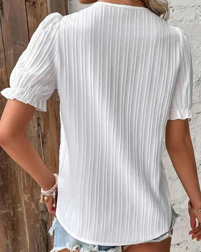 Women's Blouse | Pleated V-Neck Button Detail