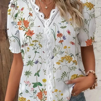 Women’s Blouse | Lace V-Neck Printed