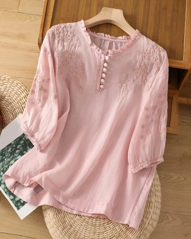 Women’s Blouse | Button-Front Embroidered