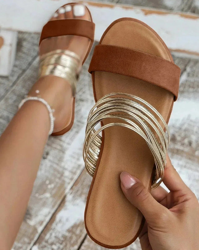 Sandals For Women | Open Toe Slide With Multi Band Detail