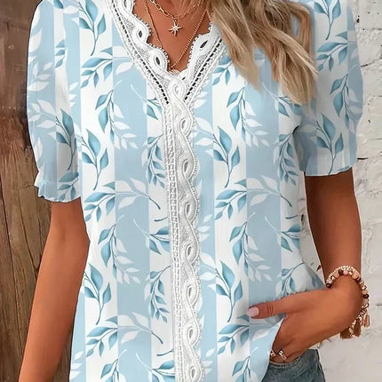 Women’s Blouse | Lace V-Neck Printed