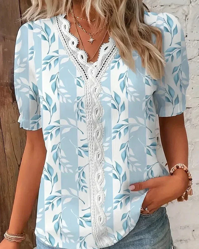 Women’s Blouse | Lace V-Neck Printed