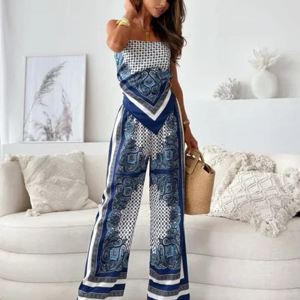 Lara - Stylish Printed Lace-Up Vest & Pants Set