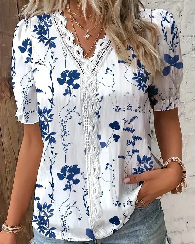 Women’s Blouse | Lace V-Neck Printed
