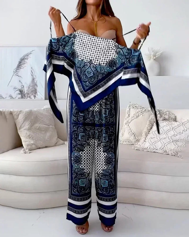 Lara - Stylish Printed Lace-Up Vest & Pants Set