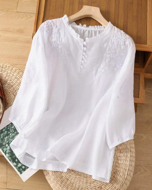 Women’s Blouse | Button-Front Embroidered