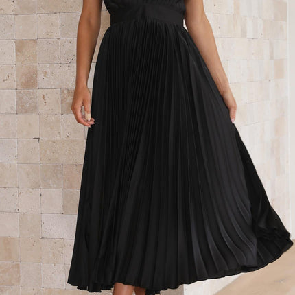 Women's Dress | Pleated Maxi V-Neck Tie Waist