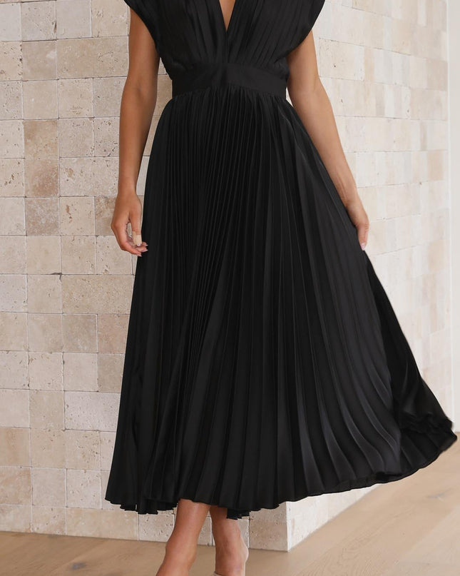 Women's Dress | Pleated Maxi V-Neck Tie Waist