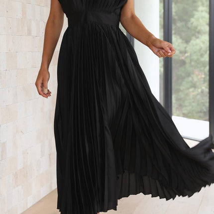 Women's Dress | Pleated Maxi V-Neck Tie Waist