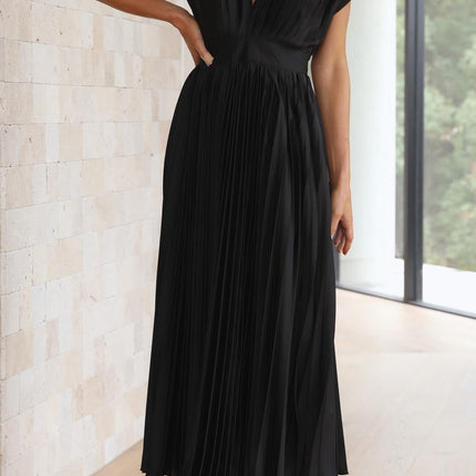 Women's Dress | Pleated Maxi V-Neck Tie Waist