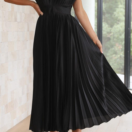 Women's Dress | Pleated Maxi V-Neck Tie Waist