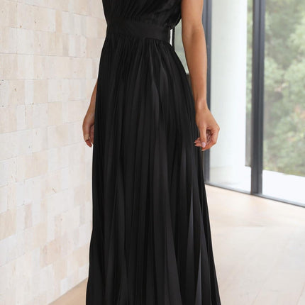Women's Dress | Pleated Maxi V-Neck Tie Waist