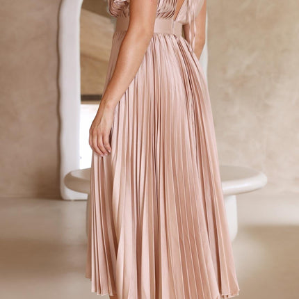 Women's Dress | Pleated Maxi V-Neck Tie Waist