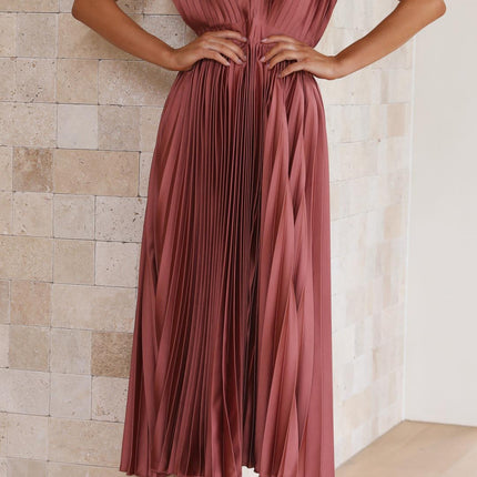 Women's Dress | Pleated Maxi V-Neck Tie Waist