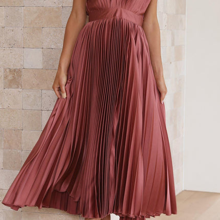 Women's Dress | Pleated Maxi V-Neck Tie Waist