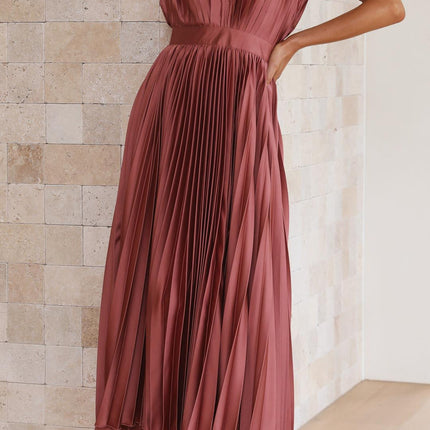Women's Dress | Pleated Maxi V-Neck Tie Waist