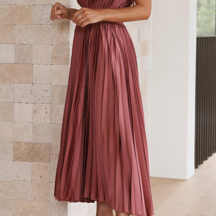Women's Dress | Pleated Maxi V-Neck Tie Waist