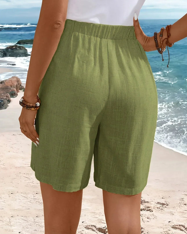 Women's Shorts  | High Waist Button Accent