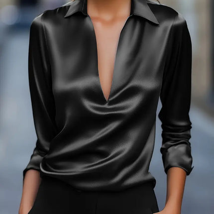 Women’s Blouse | Long Sleeve Collared V-Neck