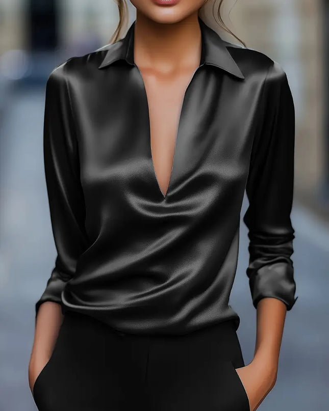 Women’s Blouse | Long Sleeve Collared V-Neck