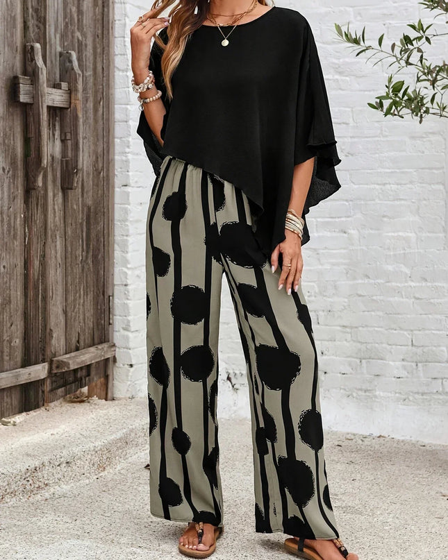 Mila | Women’S Asymmetric Top And Printed Pant Set