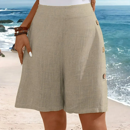 Women's Shorts  | High Waist Button Accent