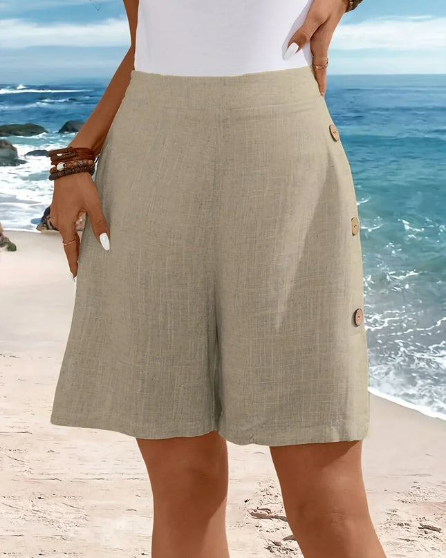 Women's Shorts  | High Waist Button Accent