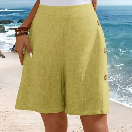 Women's Shorts  | High Waist Button Accent