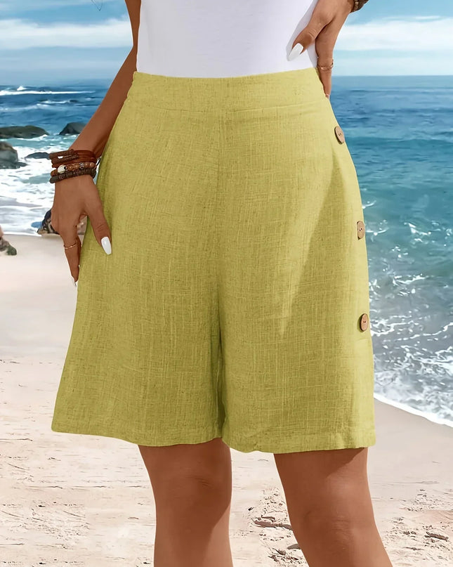 Women's Shorts  | High Waist Button Accent
