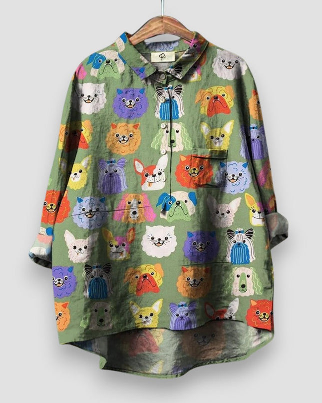 Women’s Blouse | Dog Print with Button