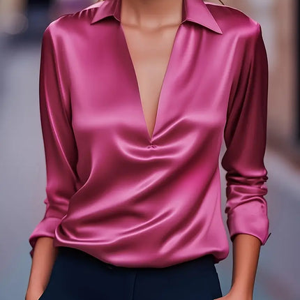 Women’s Blouse | Long Sleeve Collared V-Neck